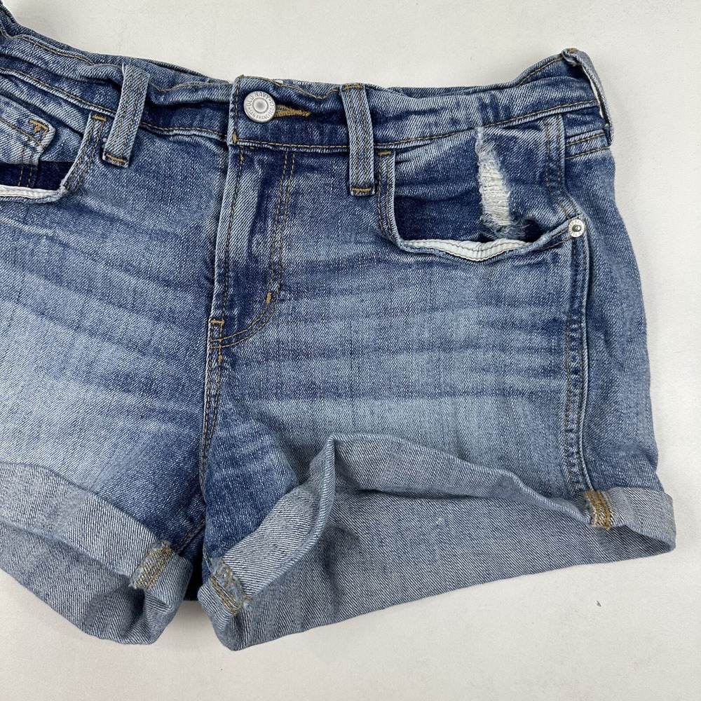 Old Navy Boyfriend Denim Blue Jean Shorts Cuffed Sz 2 Distressed Cotton Stretch - Picture 3 of 6